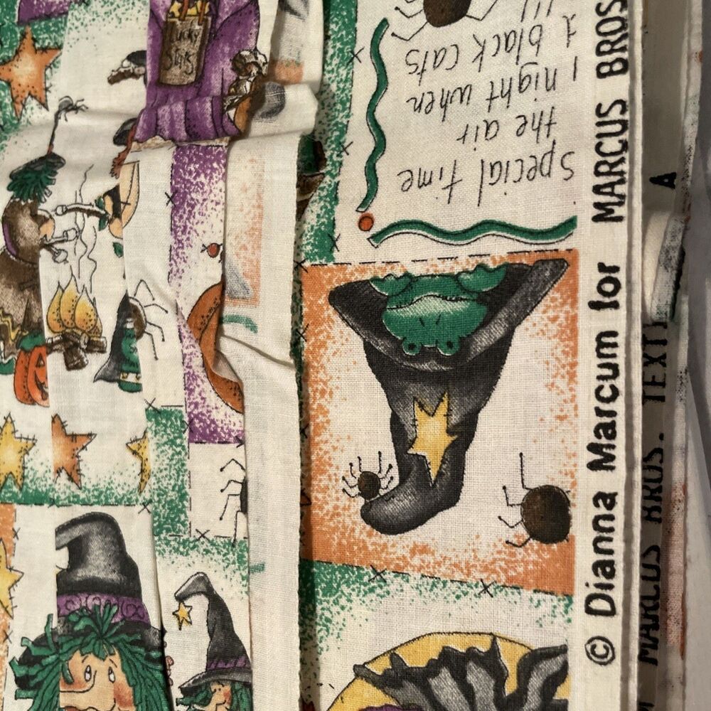 Vtg 90s Diane Marcum HALLOWEEN Cotton Quilt Fabric Marcus 2 Yds WITCHES Pumpkins